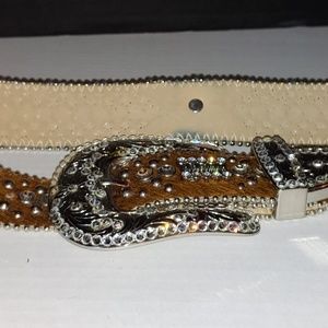 b.b. Simon Brown Cowhide Belt with swarovski